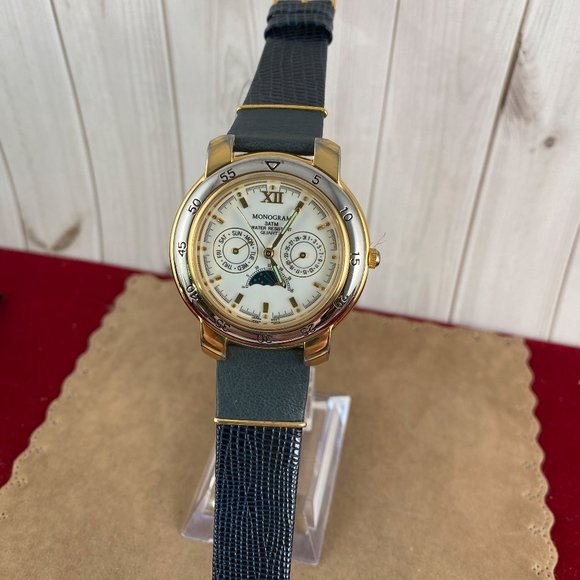 Fabulous Monogram Two Tone Moon Phase Gold Watch - Picture 2 of 8